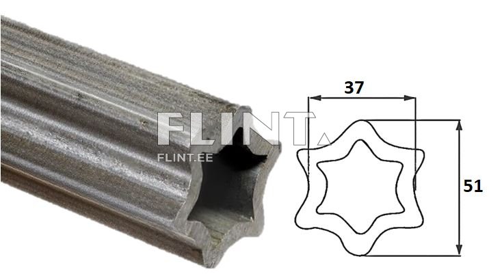 Pildil on metalltoru, mille otsas on kuueharuline staarikujuline lõige. Toru on hall ja ribadeta, andes sellele heleda metalli välimuse. Paremal on toru ristlõike joonis koos mõõtudega 37 mm ja 51 mm.