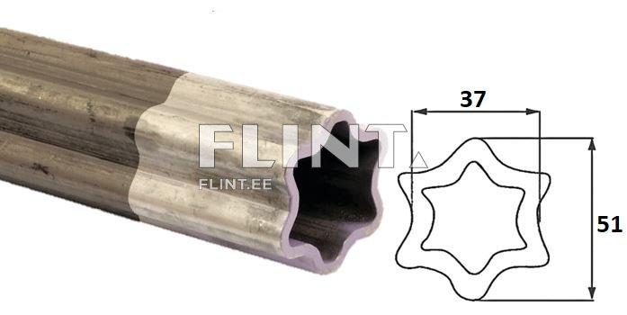 Toode on püstine metalltoru, millel on kuue tärni kuju lõik, millel on valge kummivöö. Toru peal on roostepruun värv ja nähtavad jooned, mis näitavad selle mõõtmeid.