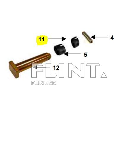 Pildil on mutter, millel on silt 11, millel on kaks musta silindrit ja üks pronksist otsik. Osad on paigutatud horisontaalselt, mutter on vasakul ja kaks silindrit keskel.