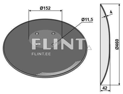 Rondell, mille läbimõõt on 152 mm ja millel on 4 kinnitusauku. Keskel on auk läbimõõduga 11,5 mm.