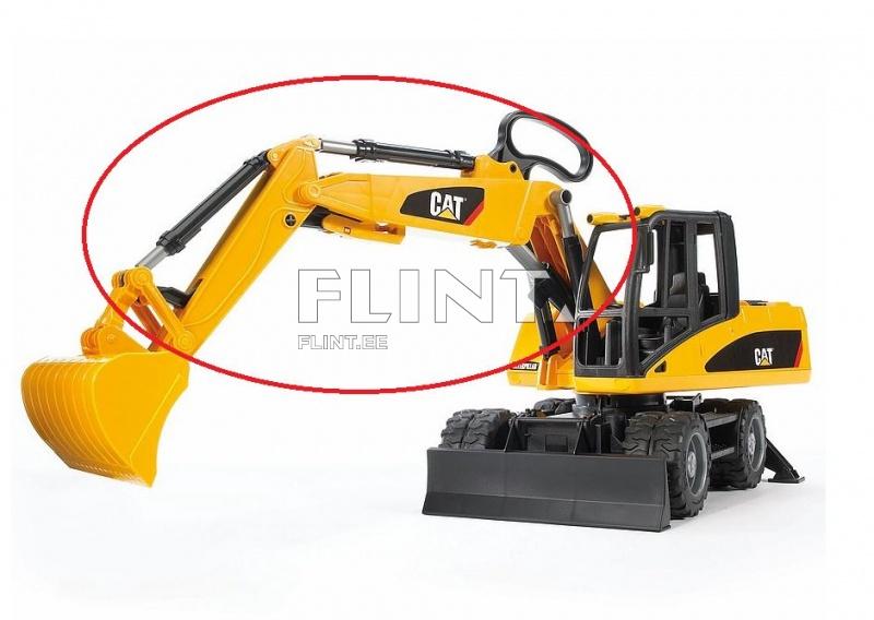 Kollane mänguasi ekskavaator, millel on eristatav kaelus ja laadimise seade. Kabiin on mustanahaline ja avatud, rõhutades detailide rohksust. Löömise ja kaevamise tööriist asub masina ees.
