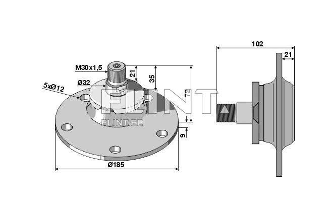 Rummu kpl 5-ava PCD=155mm (55510075) vasak Lemken Rubin 10 - 102mm