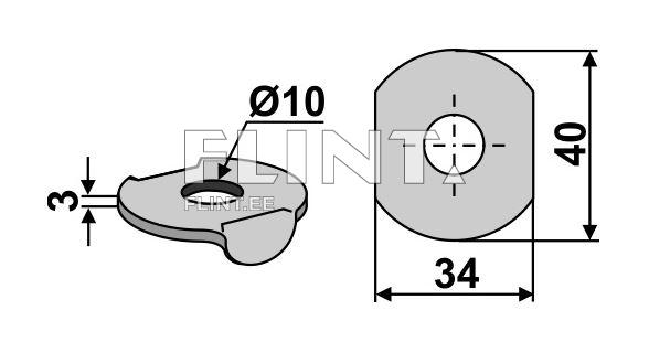 Küljelt vaadates on toode ümar tald, mille diameeter on 34 mm ja mille keskel on 10 mm läbimõõduga auk. Tootel on üks sälk, mis ulatub talda mööda allapoole ning kõrgus on 3 mm.