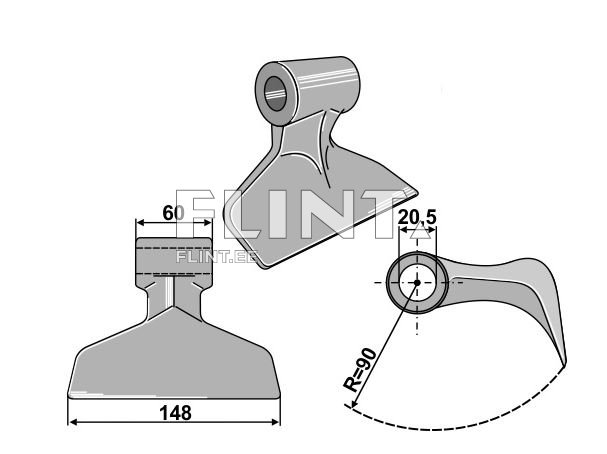 Tasandusniiduki vasar (148x60mm; R90; ava 20,5mm)MASCHIO GIRAFFA