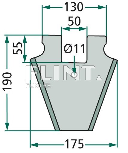 Toode on kolmepoolne vorm, mille laius on 130 mm, kõrgus 190 mm ja alumine laius 175 mm. Ülemises osas on süvend 50 mm laius ja 11 mm diameeter.