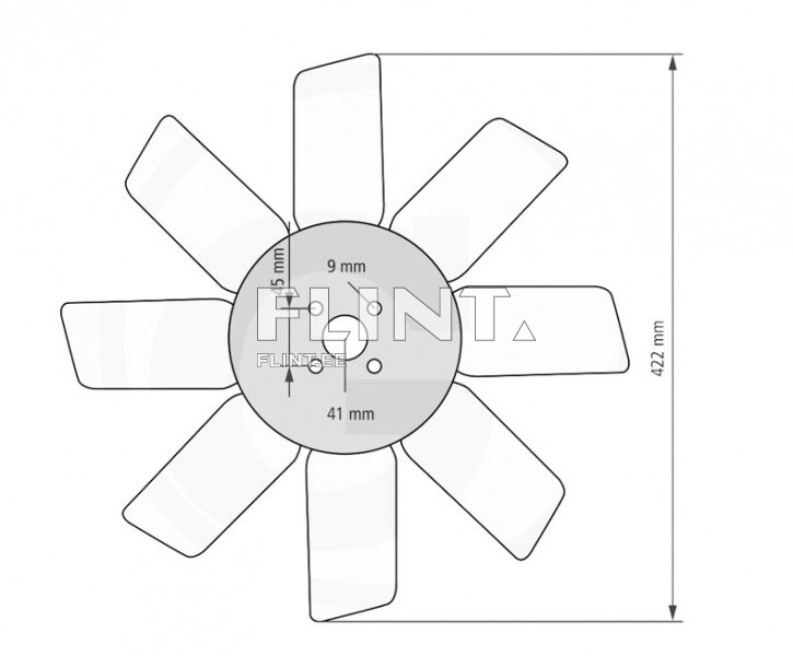 Ventilaatori tiivik 422mm 8 laba