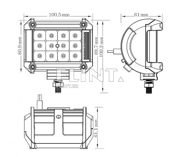 Töötuli LED 26W; 2600lm; (combo beam, kandiline); IP67