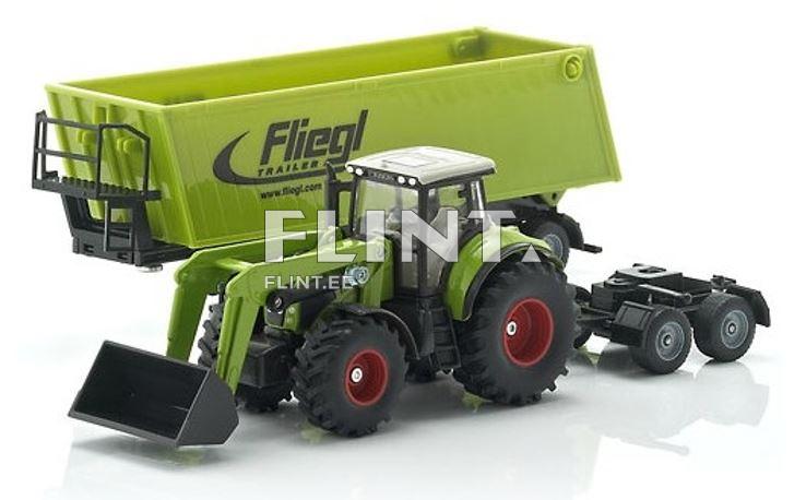 Traktor Claas Axion 850 laaduriga + Fliegl haagis SIKU 1:50 (398x56x87mm)