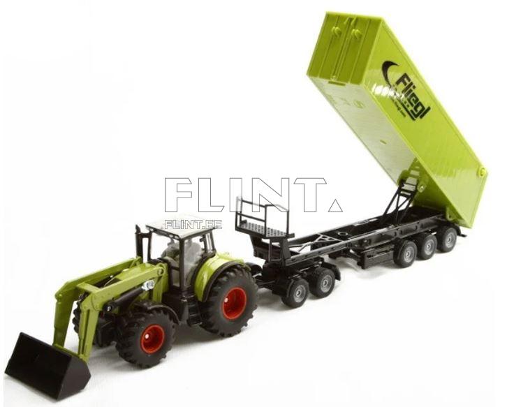 Traktor Claas Axion 850 laaduriga + Fliegl haagis SIKU 1:50 (398x56x87mm)