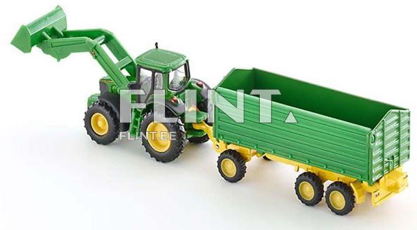 Traktor John Deere laaduriga + haagis SIKU 1:87 (175x31x62mm)