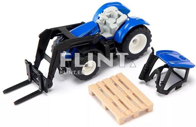 Traktor New Holland kahveltõstukiga SIKU 1:87 (102x35x40mm)