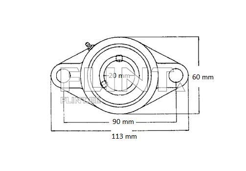 Toote joonis, mille keskel on ring, mille läbimõõt on 20 mm. Ringil on kaks külgmist ava, mis asuvad 90 mm kaugusel keskpunktist. Tootel on 113 mm pikkune ja 60 mm kõrgune alus.