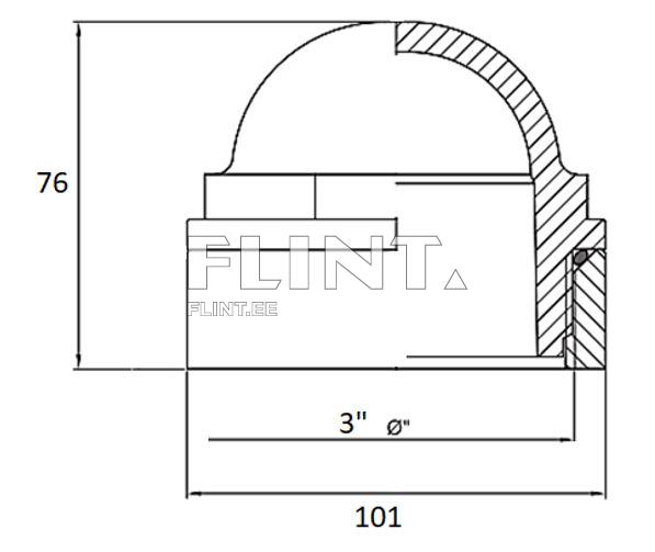 Joonejoonis kujutab detaili, mille ülalt on kumer kuppel ja allapoole minev lame osa. Detaili mõõdud on 101 mm lai ja 76 mm kõrge.