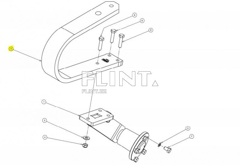 Toode sisaldab metallist konksu, millel on augud kinnitamiseks. Kinnitustooted on jagatud kolme tüki, sealhulgas poldid ja mutrid, mis on näidatud allpool. Lisatud on ka toote detaili joonis, mis illustreerib paigaldamist.