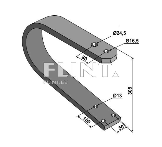 Toode on metallist joonise kujuline esitus, millel on kaks erineva suurusega ava, üks ülemises osas ja teine alumises osas. Ülemine osa on painutatud moodustama kuju, mis sarnaneb tähestiku 'S' kujule.