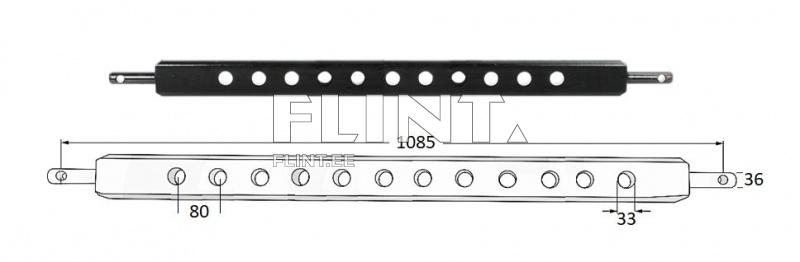 Toode on must metallist riba, mille mõõdud on 1085 mm pikk, 80 mm laius ja 33 mm kõrgus. Ribas on üksteise kõrval 10 ümmargust avatust ja kahest otsast ulatuvad välja metallist otsikud.
