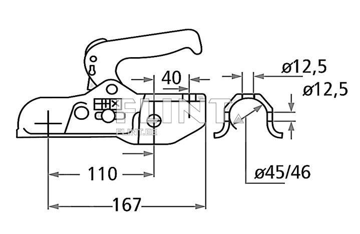 Käsitsi juhitav klamber, millel on piklik käepide ja mitmed mõõtmed. Tootel on mõõtmed 110 mm ja 167 mm, samuti erinevad diameetrid, sealhulgas 12,5 mm ja 45/46 mm.