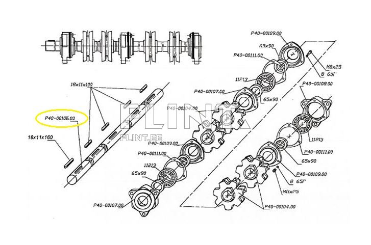 Võll P40-00106.00 (65mm) PTU-17 L=2246mm