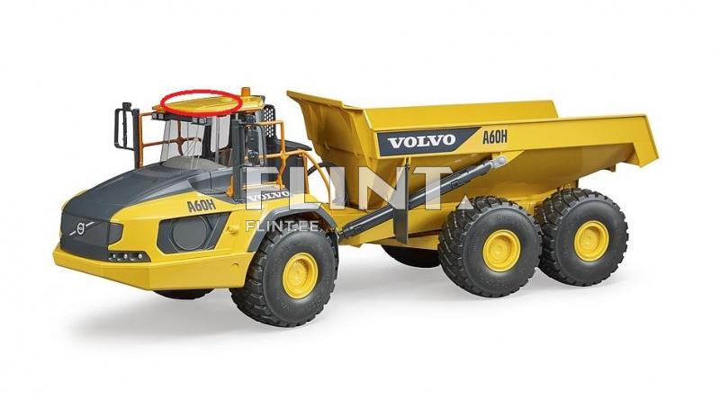 Kollane Volvo A60H dump truck mudel, millel on nelja suurt ratast ja kõrge kabiin. Kabiinil on suur esiklaas ja kaks külgakent, millel on peeglid. Tööosa taga on suur kast, millel on sirge serv.