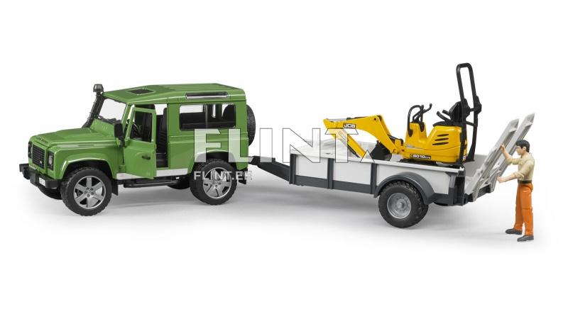 Land Rover Defender haagisega (61,5x14x18,5cm) + JCB ekskavaator Bruder