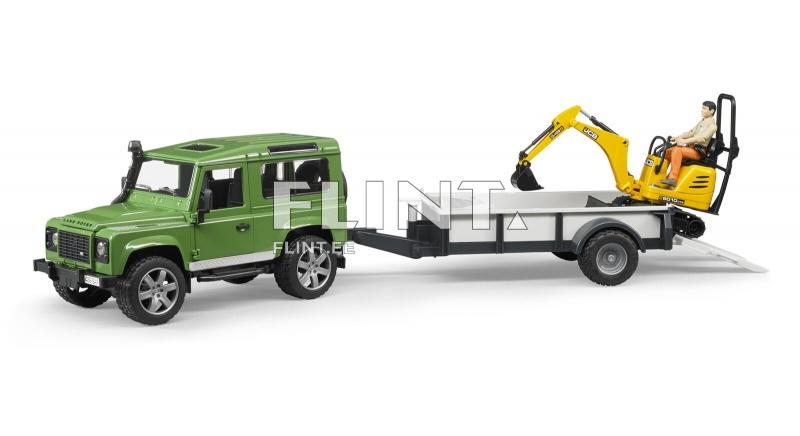 Land Rover Defender haagisega (61,5x14x18,5cm) + JCB ekskavaator Bruder