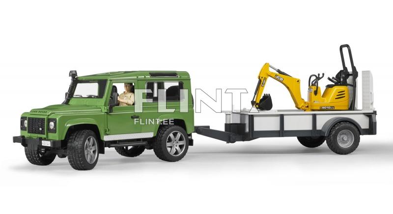 Land Rover Defender haagisega (61,5x14x18,5cm) + JCB ekskavaator Bruder