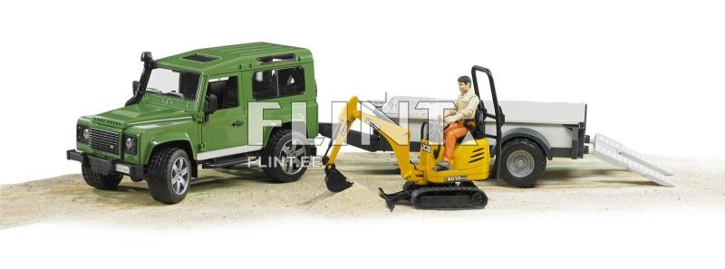 Land Rover Defender haagisega (61,5x14x18,5cm) + JCB ekskavaator Bruder