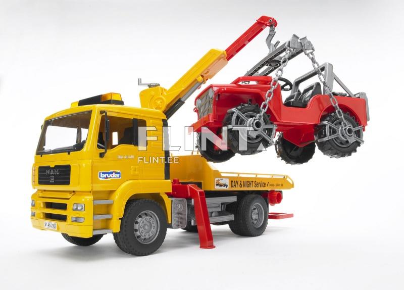 Puksiirauto MAN TGA (49,5x18,5x25,5cm) + Jeep Bruder