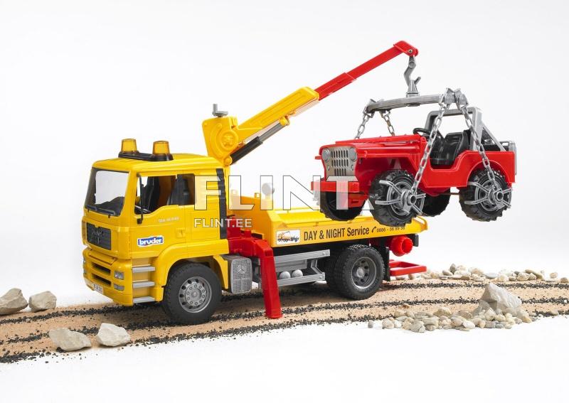Puksiirauto MAN TGA (49,5x18,5x25,5cm) + Jeep Bruder