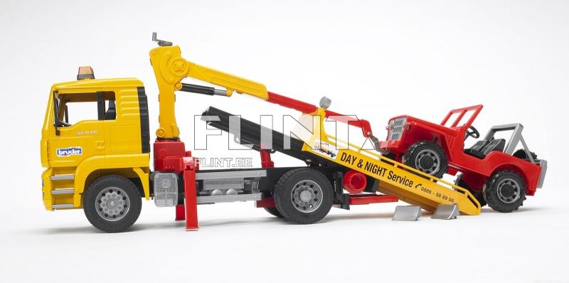 Puksiirauto MAN TGA (49,5x18,5x25,5cm) + Jeep Bruder