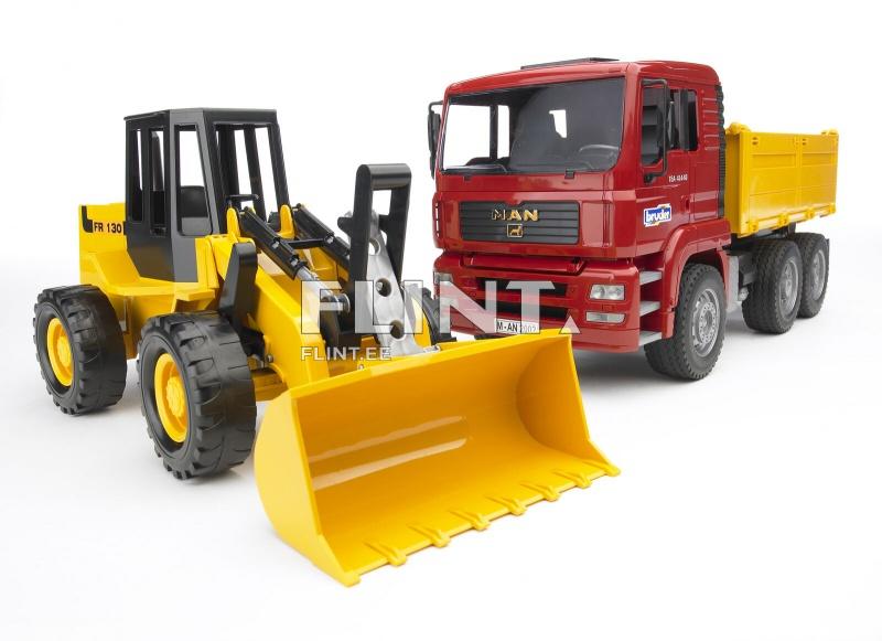 Veoauto MAN TGA (41,5x17,5x21,5cm) + laadur FR130 (40x15,3x18,2cm) Bruder