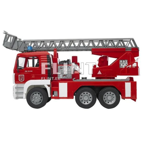 Punane päästetõstuk, millel on hall kraanikael ja detailne mootoriruumi jäljendus. Tõstuki küljes on redel, mis on vertikaalselt reguleeritav.