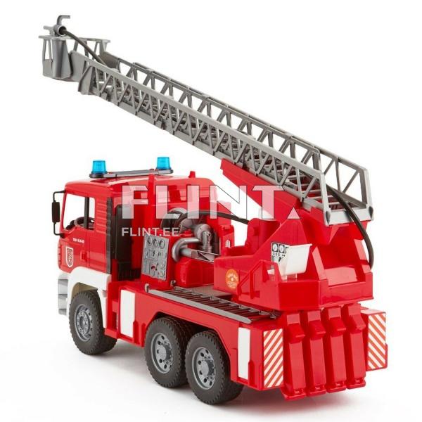 Punane päästetõstuk mänguasja versioon, millel on hall torn, millel on töötav tõstemehanism. Esiküljel asuvad valgustid ja juhtimispult rohelise ja halliga.