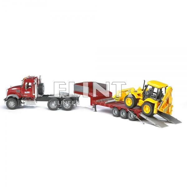 Veoauto MACK Granite (93,5x18,5x26,5cm) + laadur JCB 4CX (52x16x18,5cm) Bruder