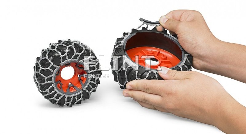 Traktor Claas Axion 950 (46x21x21cm) + lumesahk + lumeketid Bruder