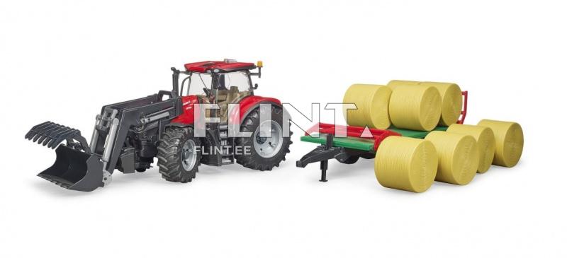 Traktor Case Optum 300 CVX + laadur + palliveohaagis (77x15,5x15,5cm) Bruder