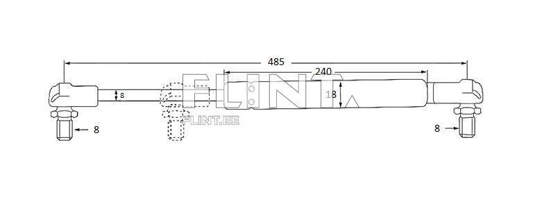 Toode on joonistatud detail, mille pikkus on 485 mm ja keskmise osa laius 18 mm.