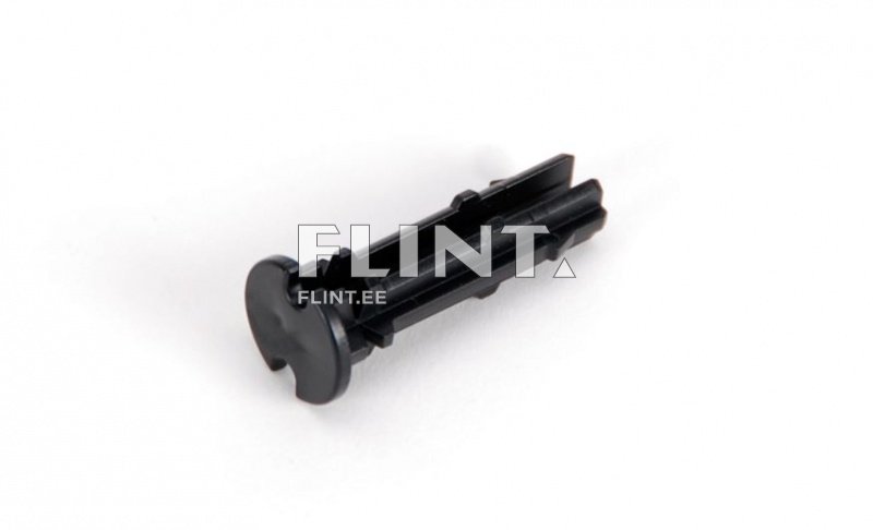 Toode on must plastikust detail, millel on ümmargune ülemine osa ja sirge keha. Detailil on kaks pikkendit, mis on jagatud vertikaalselt. See on asetatud valgele taustale.