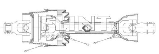 Pilt näitab mehhanismi, mille keskosas on silindriline struktuur ja vasakul ning paremal küljel on ühendused. Ümber struktuuri on toe ja detailide joonis, sealhulgas poldid.