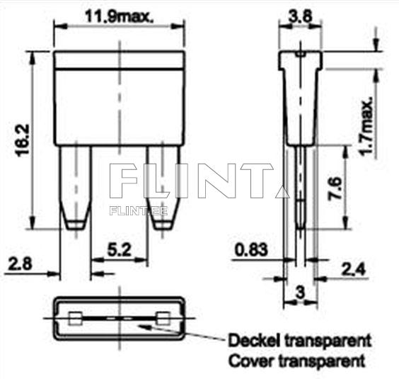 Toode on neljakandiline, mille pikkus on 16,2 mm ja laius 11,9 mm. Alumises osas on kaks ühendusklambrit, mille vahemaa on 5,2 mm. Nurgad on veidi ümarad.