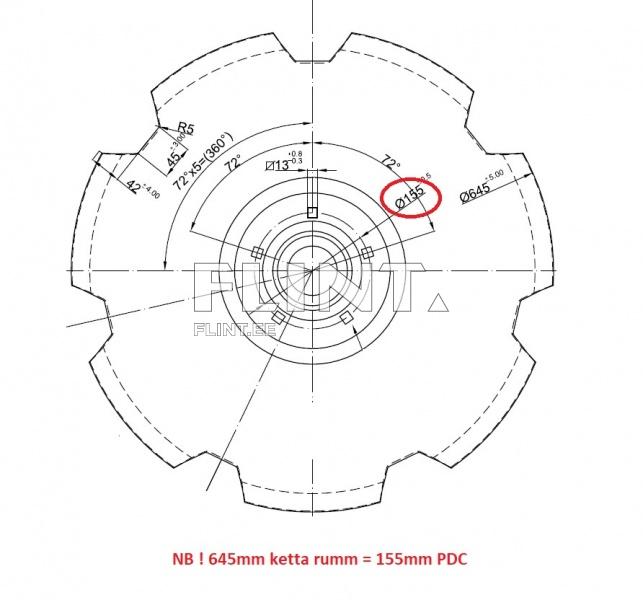 Randaali ketas 645x6mm; 5-ava PCD 155mm (34910031/34910029) Lemken Rubin