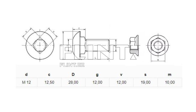 Ketta polt+mutter M12x30 10,9 nelikant (3011806) Lemken Rubin