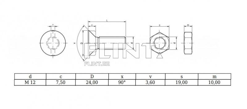 Polt+mutter M12x45 10,9 (liblik) pea 24mm