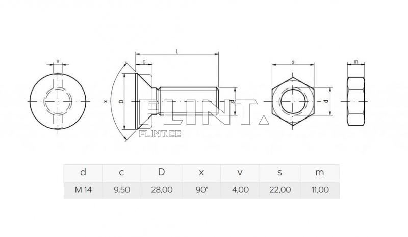 Polt+mutter M14x35 12,9 (liblik) pea 28mm