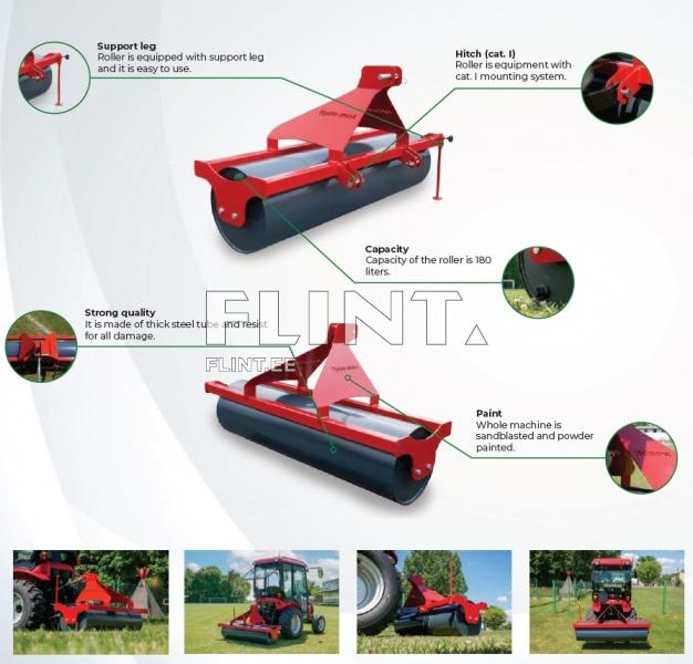 Toode on punane maapinna rull, millel on metallist raam ja must silindriline rull, mis paikneb keskosas. Rulli tagaosa on varustatud vertikaalse toetuspulgaga.