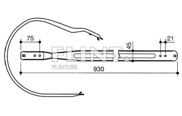 Lihvimise tööriist, mille kogupikkus on 930 mm. Tööriistal on sirge vars ja ühes otsas on kaar, mille laius on 75 mm. Teisel pool on kitsenev osa, mille mõõtmed on 45 mm ja 21 mm.
