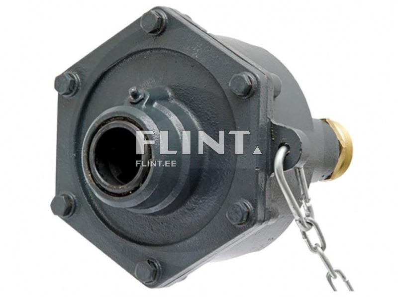 Tööstuslik ristkülikukujuline ühendusklapp, millel on metallist jaotussüsteemi ja plastikkattega sisend, kaasas kett.