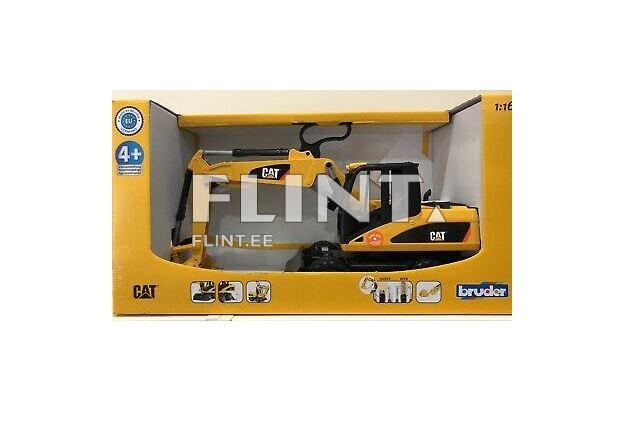 Mudel väikeekskavaatorist CAT on musta ja kollase värviga, kujundatud detailide ja liikuvate osadega. Toode on pakendatud kirkasse kollasesse karpi.