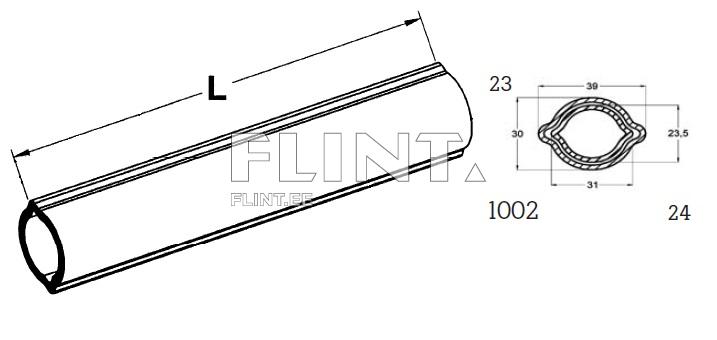 Pilt kujutab toru, millel on pikkus L ja ringikujuline ristlõige. Toru avause läbimõõt on 31 mm ning toru seinte paksus on 23,5 mm. Ristlõike joonisel on lisatud mõõtmed.