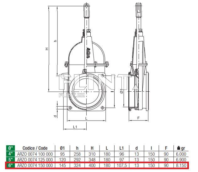 Siiber kahe flantsiga 6" 150x180mm MZ
